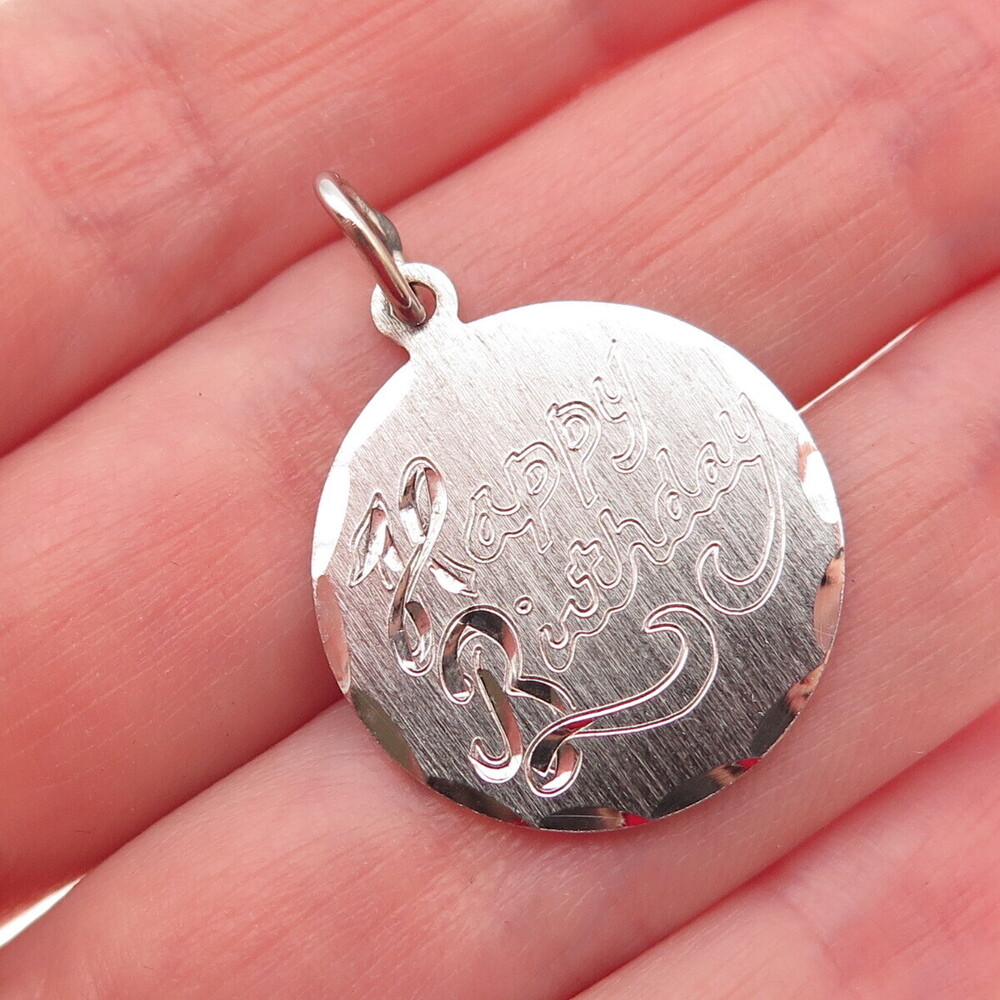 ELCO 925 Sterling Silver Vintage Engraved Happy Birthday Charm Pendant